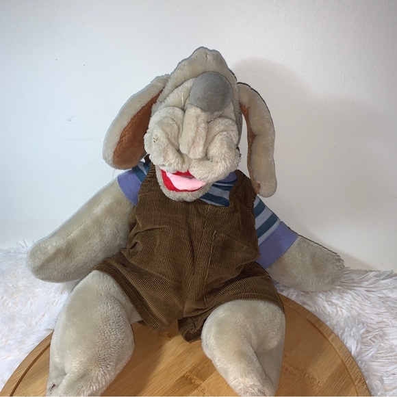 Vintage Ganz Bros 1981 Plush WRINKLES Dog Hand Puppet BROWN CORDOROY OVERALLS - Picture 4 of 11